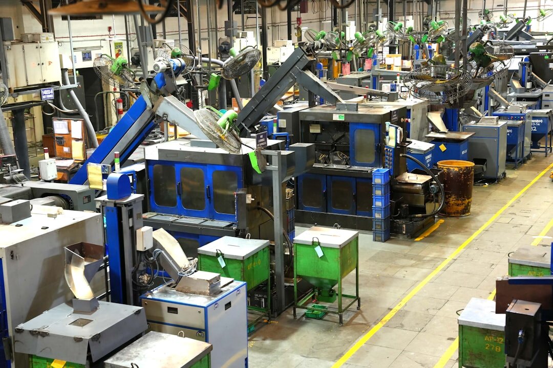 Industrial robot arm in factory